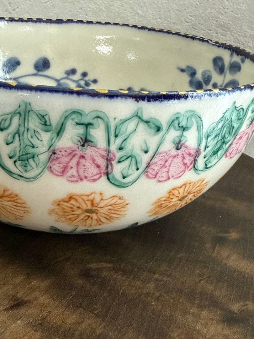 つちやまり 浅型ボウル①金彩入り 未使用品