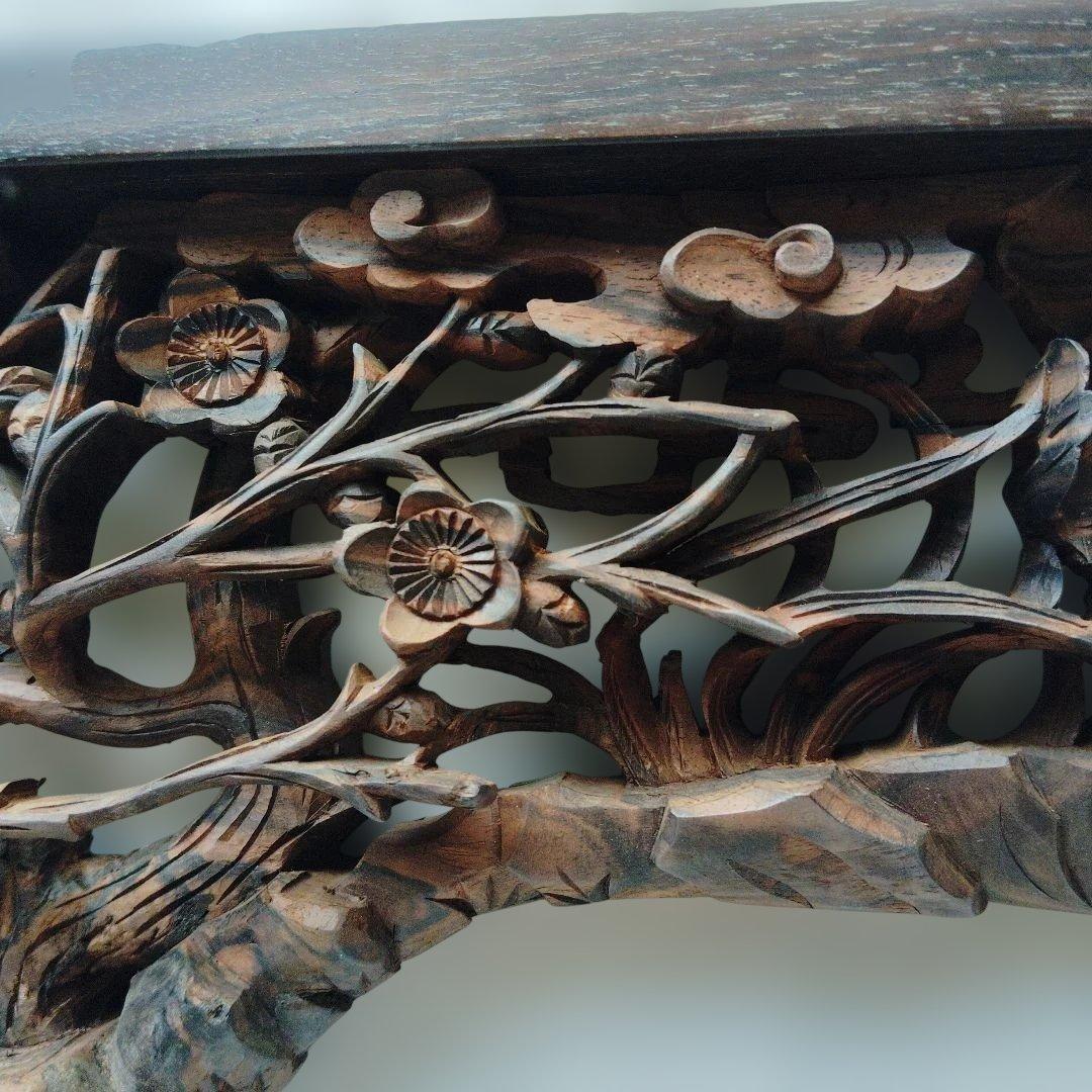 縞黒檀一刀彫り　欄間上枠付