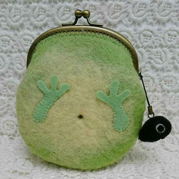 カエル がま口 ニードルフェルト 小物入れ