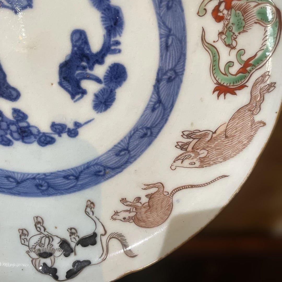 古伊万里　色絵染付松竹梅十二支文皿