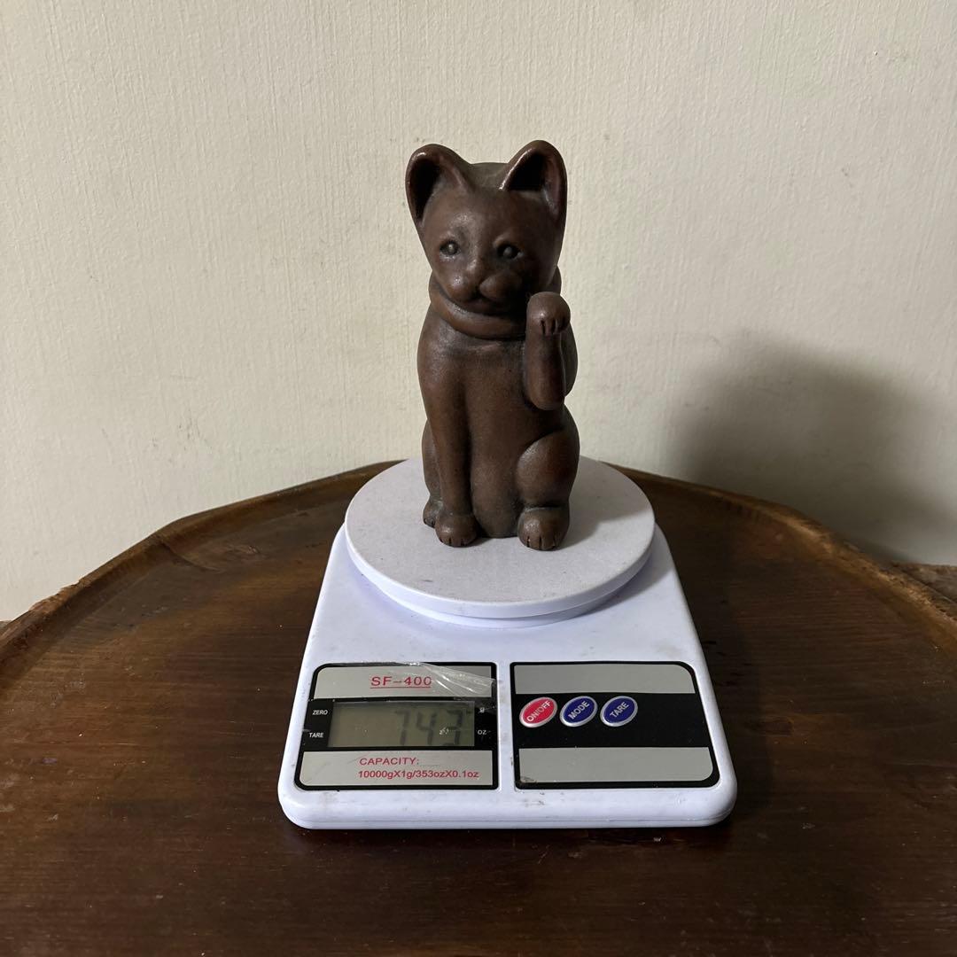 時代備前招き猫　明治　古道具　アンティーク骨董 縁起物　眠り猫　福助　検:李朝