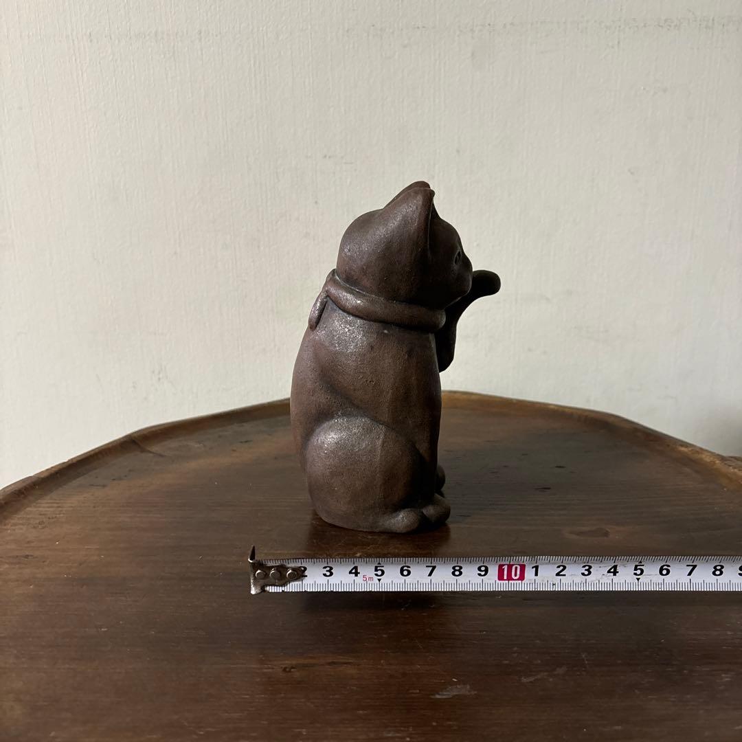 時代備前招き猫　明治　古道具　アンティーク骨董 縁起物　眠り猫　福助　検:李朝