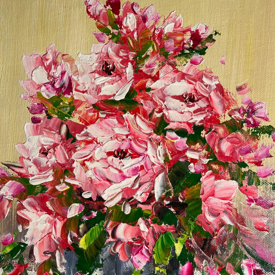 ★秀作★ 手書き油絵 花瓶の花 絵画 額付き インテリア 油彩画