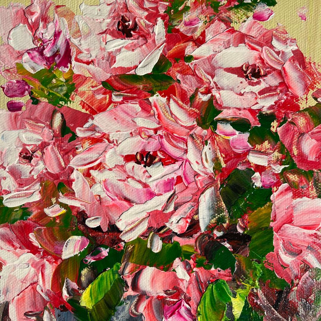 ★秀作★ 手書き油絵 花瓶の花 絵画 額付き インテリア 油彩画