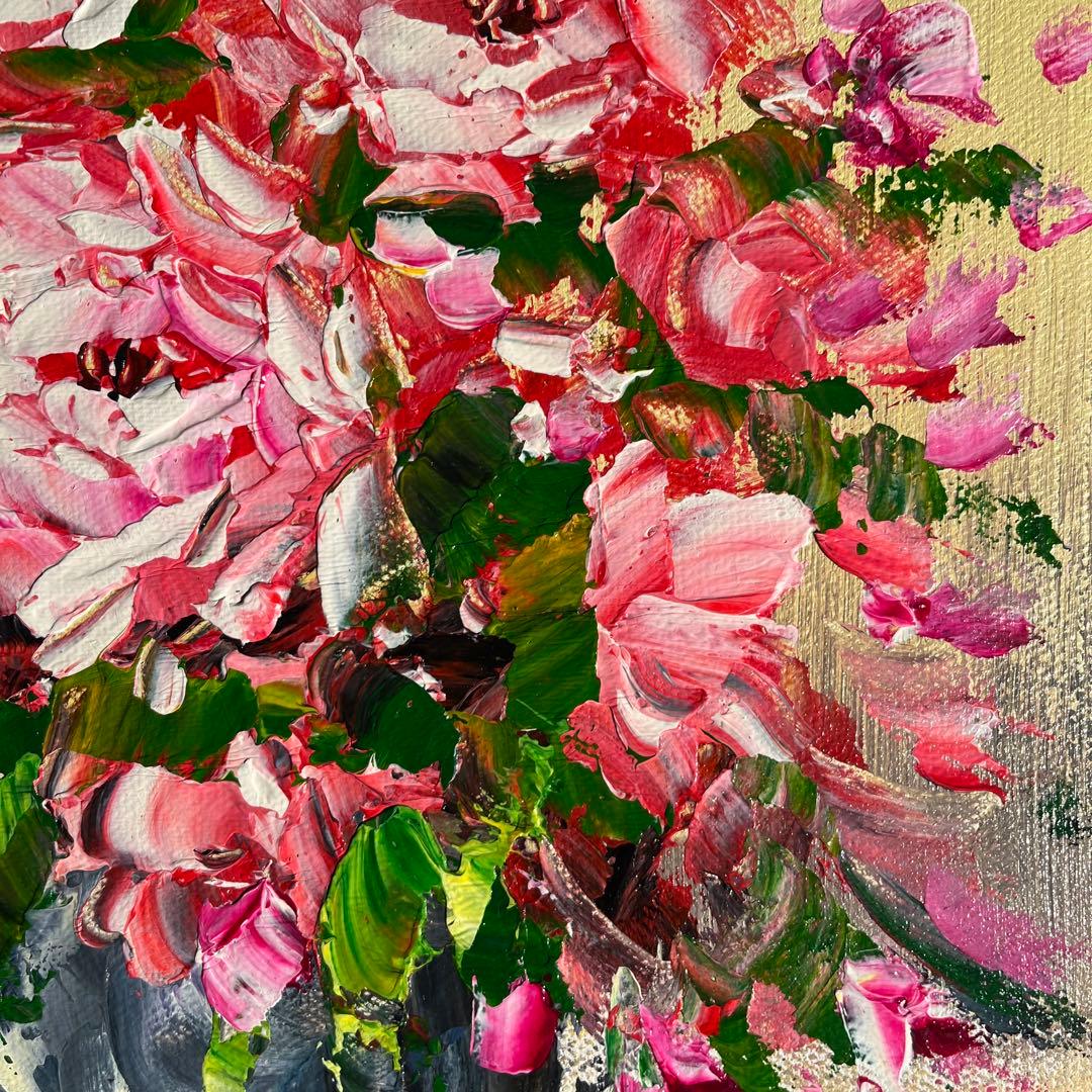 ★秀作★ 手書き油絵 花瓶の花 絵画 額付き インテリア 油彩画