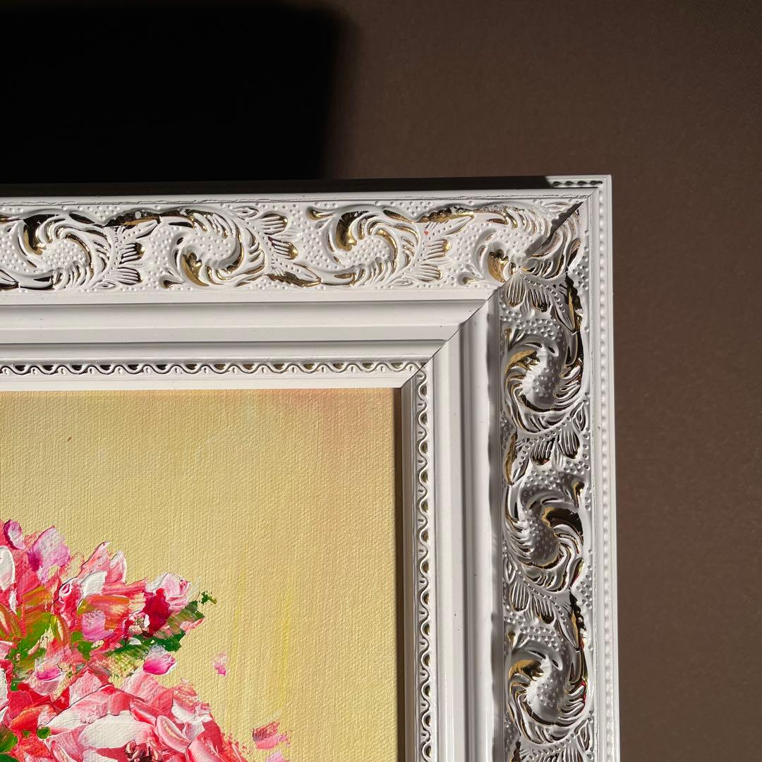 ★秀作★ 手書き油絵 花瓶の花 絵画 額付き インテリア 油彩画