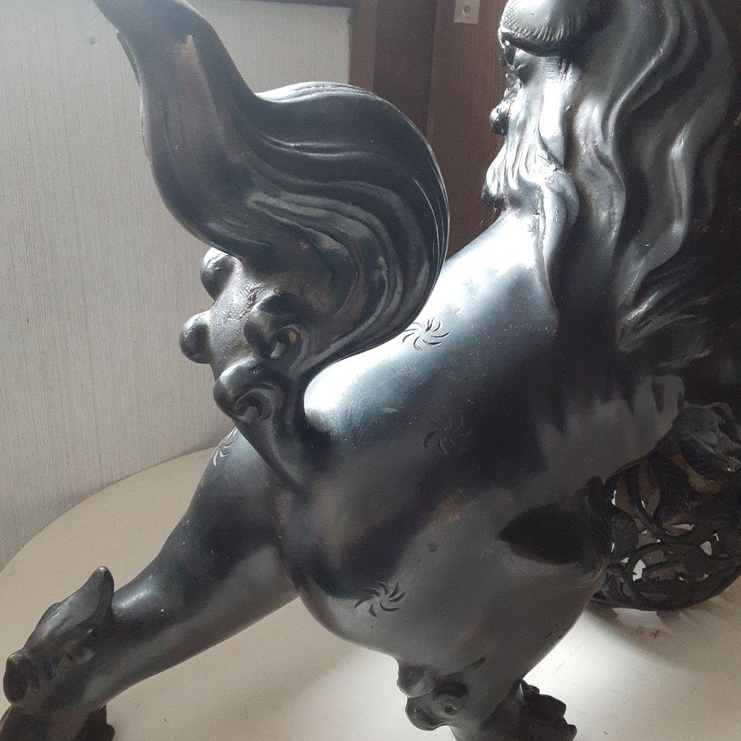 銅製　玉獅子　狛犬