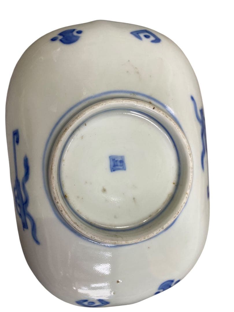 伝統的な青白陶磁器皿5枚セット　古伊万里　染付