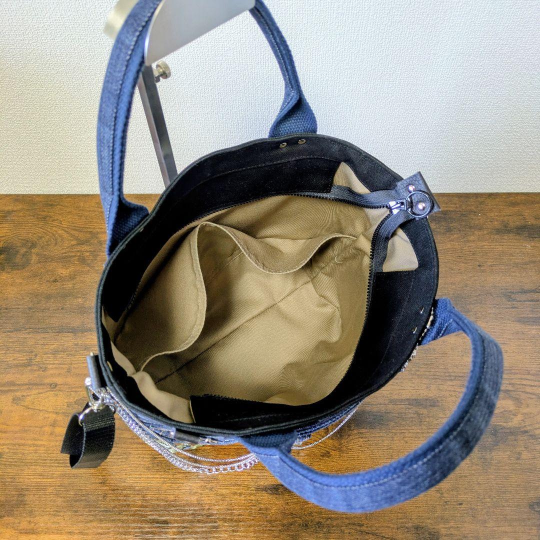 一点物 デニムリメイクバッグ 薔薇刺繍 スカル スタッズ 2way