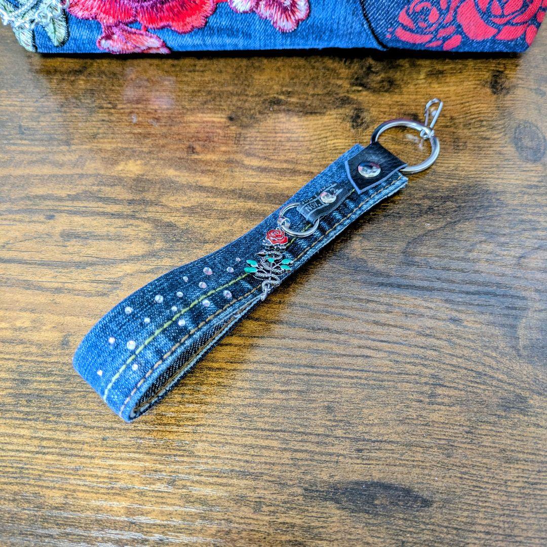 一点物 デニムリメイクバッグ 薔薇刺繍 スカル スタッズ 2way