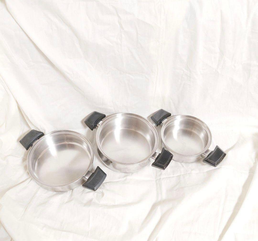 IH対応　ロイヤルクイーン　6QT、3QT、1QT、大、小フライパン　蓋付き@