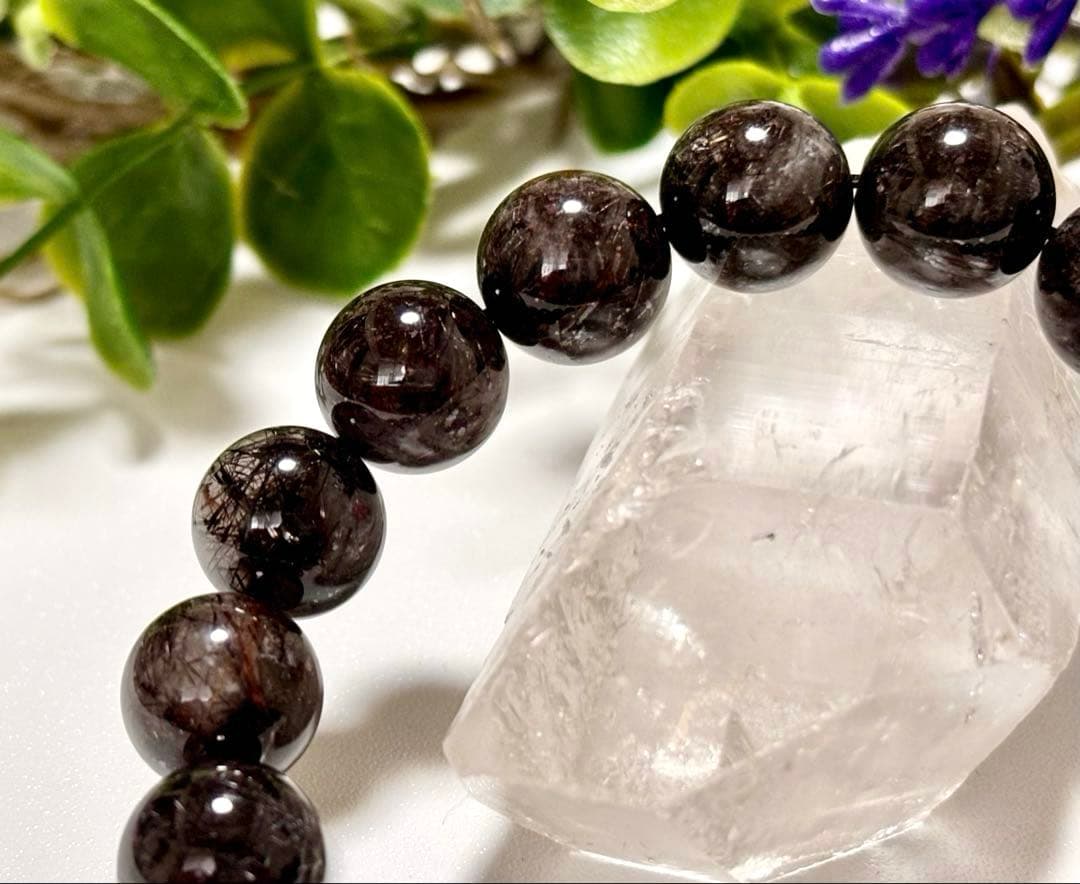 究極品質　幻のリアルブラックルチルクォーツのブレス　二酸化チタン針　12.2㎜