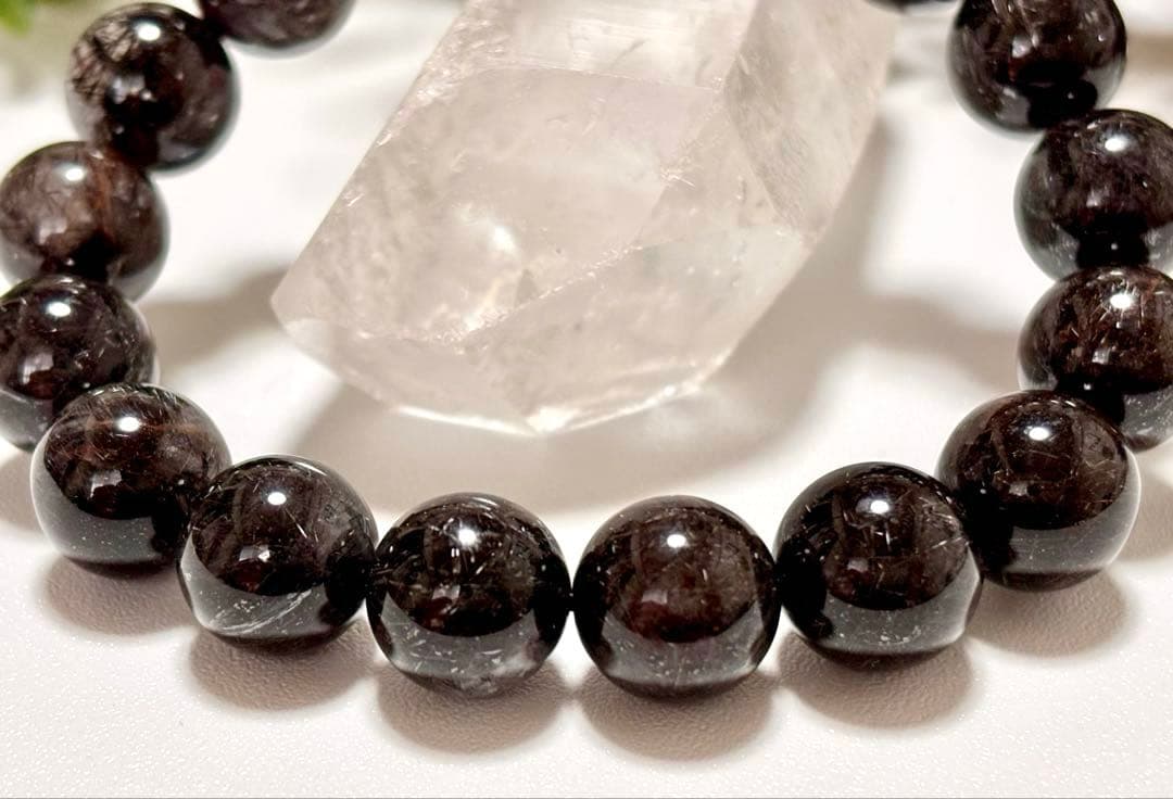 究極品質　幻のリアルブラックルチルクォーツのブレス　二酸化チタン針　12.2㎜