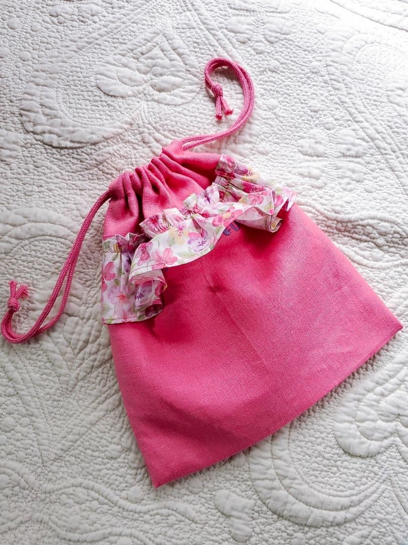 入園入学オーダー　フリル名前刺繍　給食袋　コップ袋　ランチマット　LIBERTY