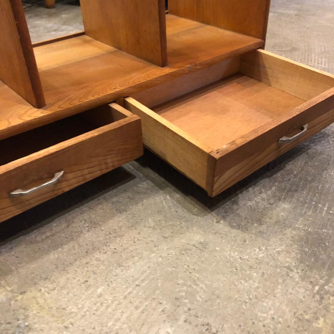 昭和レトロ　引き出し付　本棚　木製ブックスタンド　本立て　レターケース　小物入れ