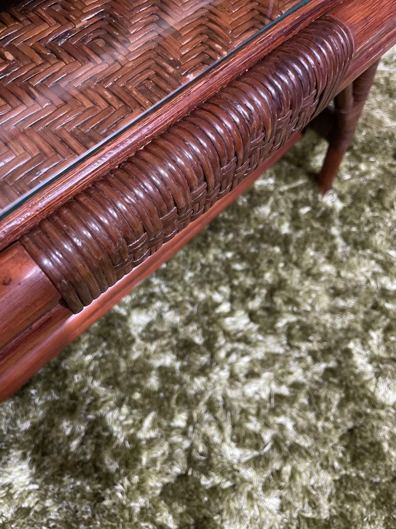 美品　kazama カザマ　ラタンテーブル　　ガラステーブル　センターテーブル