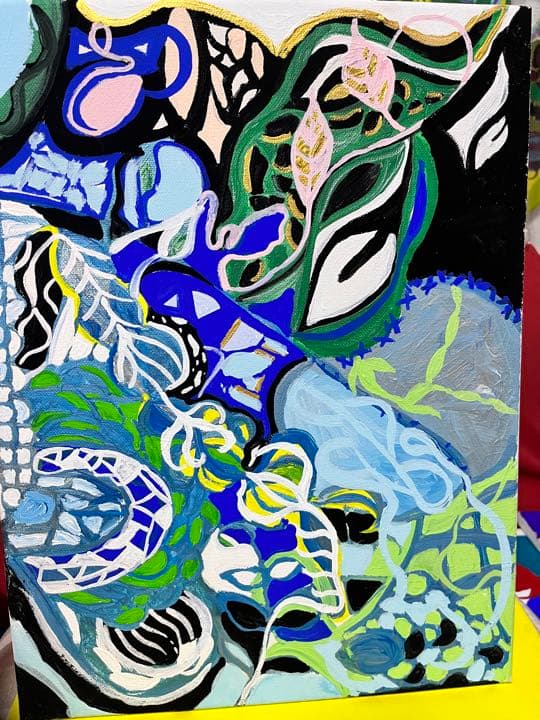 絵画　青と植物