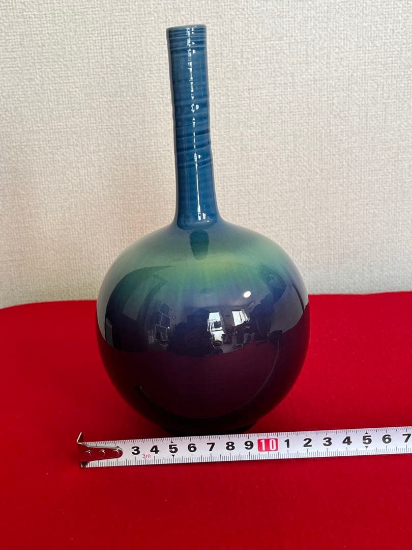 【特価】三代 人間国宝 徳田八十吉（正彦銘）碧明釉 花入 高さ約22㎝ T267