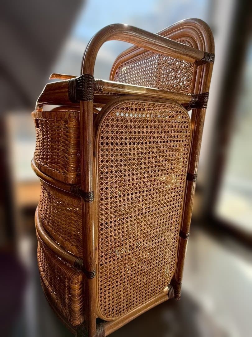 ラタン家具　チェスト 3段収納　バスケットラック　ナチュラル ヴィンテージ