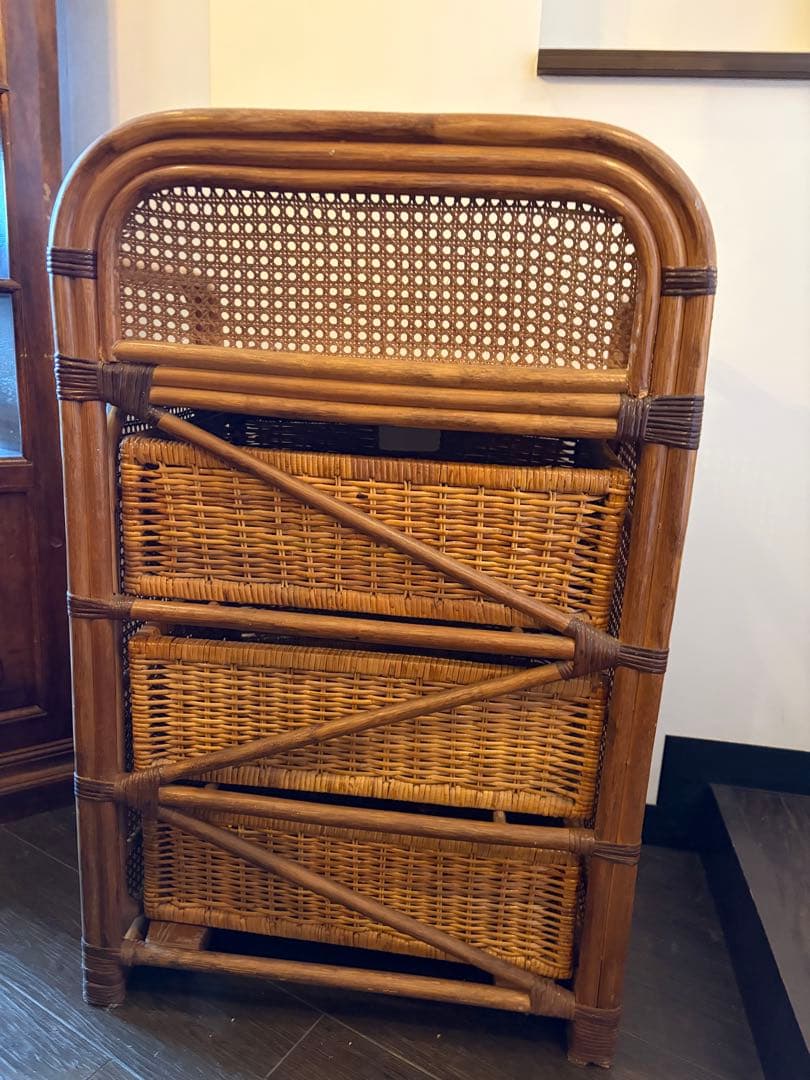 ラタン家具　チェスト 3段収納　バスケットラック　ナチュラル ヴィンテージ