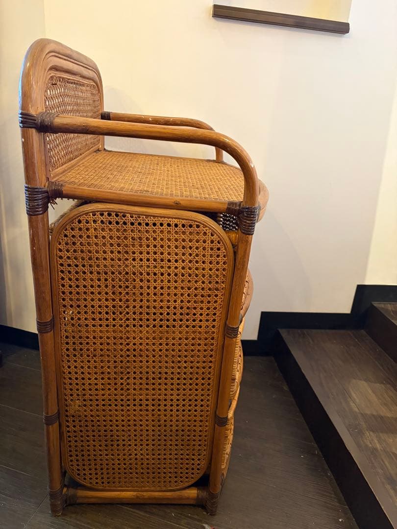 ラタン家具　チェスト 3段収納　バスケットラック　ナチュラル ヴィンテージ