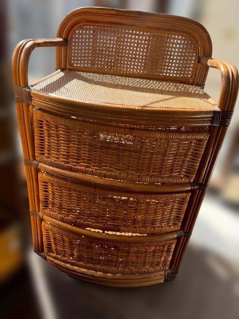 ラタン家具　チェスト 3段収納　バスケットラック　ナチュラル ヴィンテージ