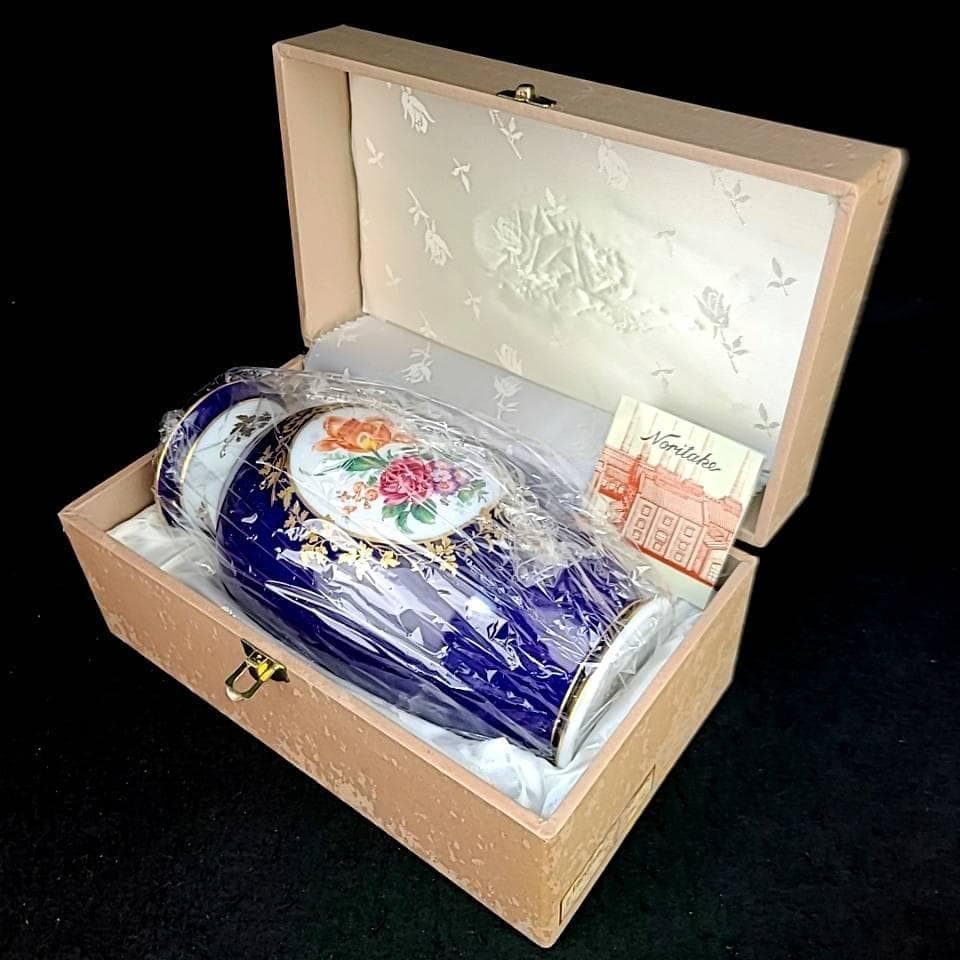 ●未使用/ノリタケ　スタジオコレクション　瑠璃金彩花紋　花瓶　ベース　箱つき