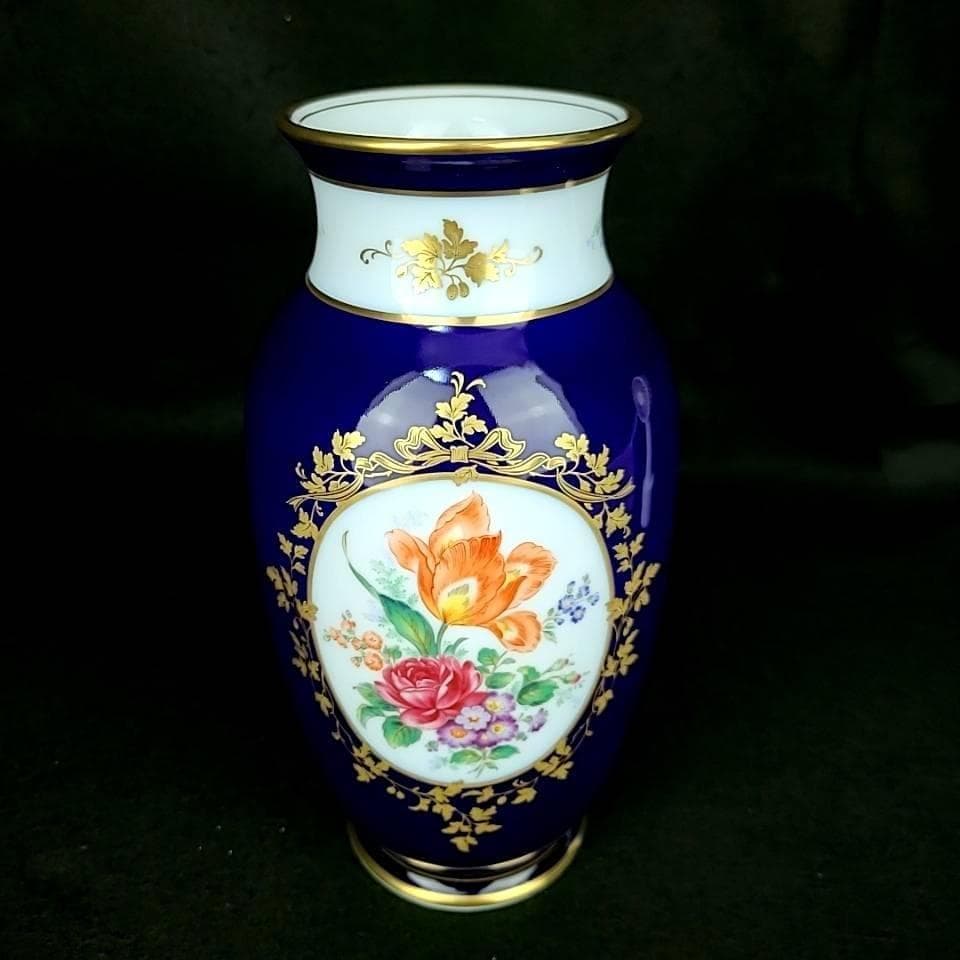 ●未使用/ノリタケ　スタジオコレクション　瑠璃金彩花紋　花瓶　ベース　箱つき