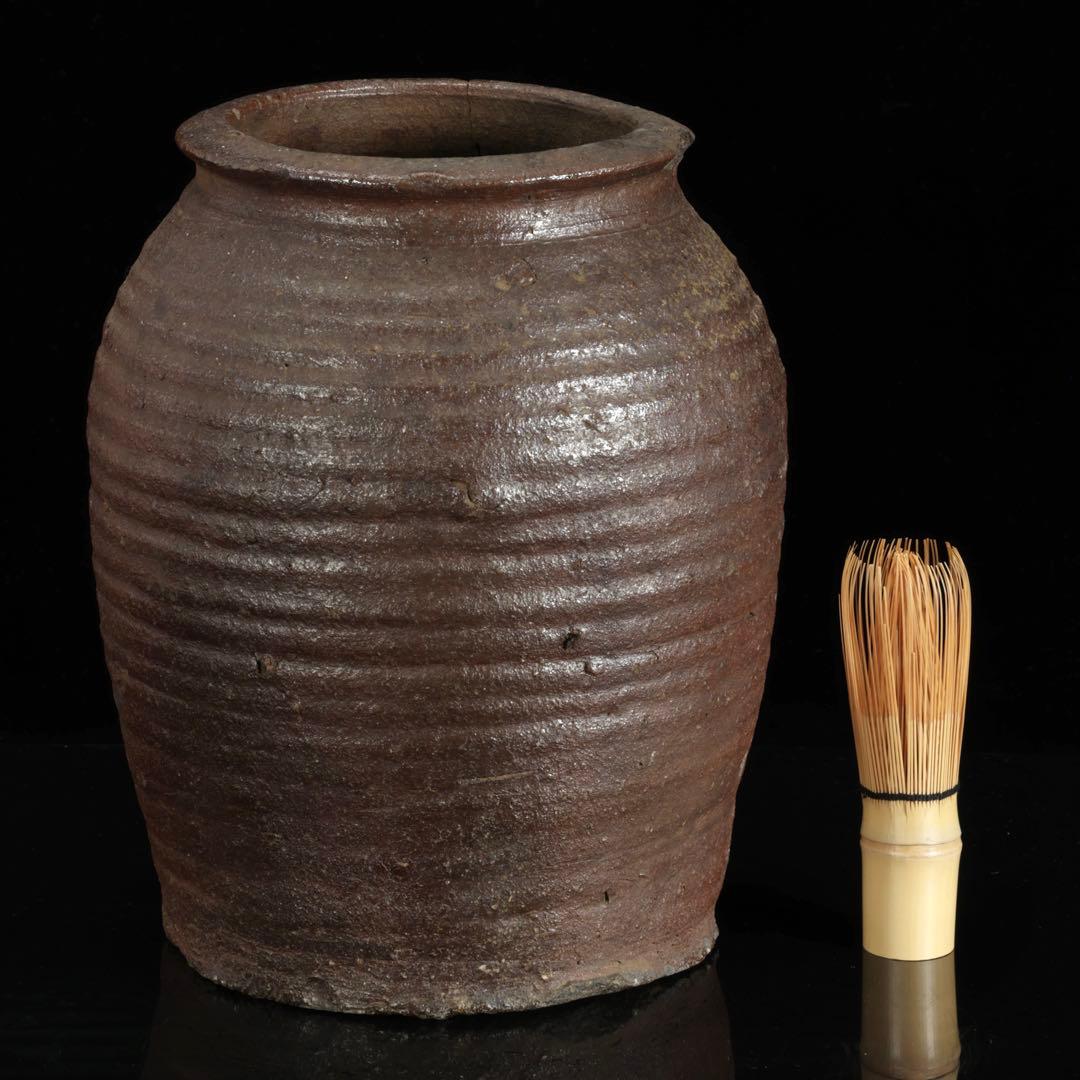 室町期 古備前 波状文壺 高さ24.5cm 木箱付 古陶 壷 花器 古美術 骨董