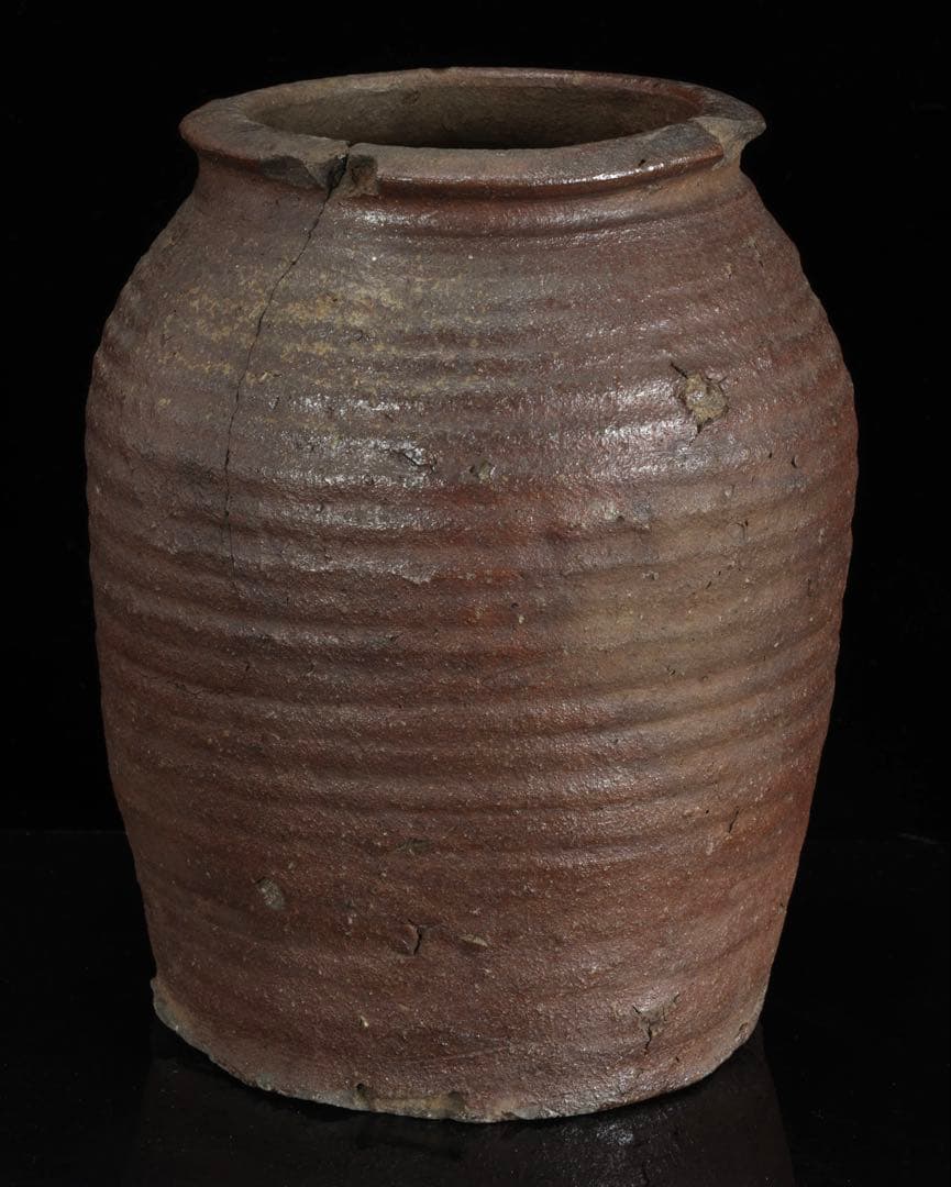 室町期 古備前 波状文壺 高さ24.5cm 木箱付 古陶 壷 花器 古美術 骨董