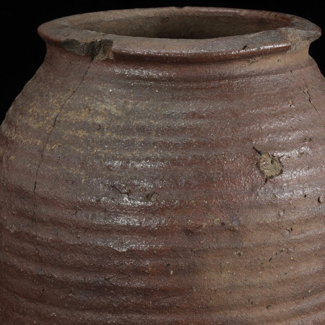 室町期 古備前 波状文壺 高さ24.5cm 木箱付 古陶 壷 花器 古美術 骨董