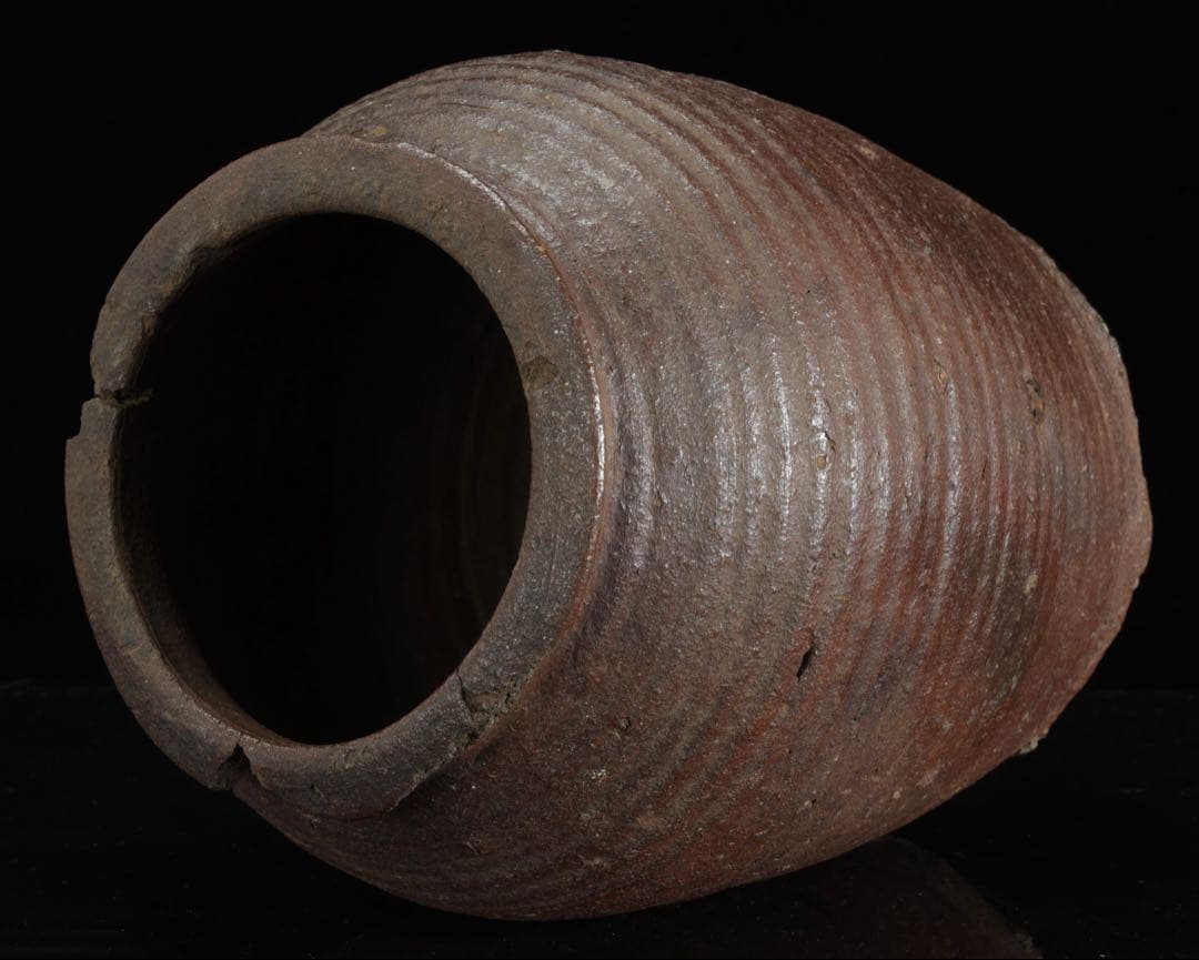 室町期 古備前 波状文壺 高さ24.5cm 木箱付 古陶 壷 花器 古美術 骨董