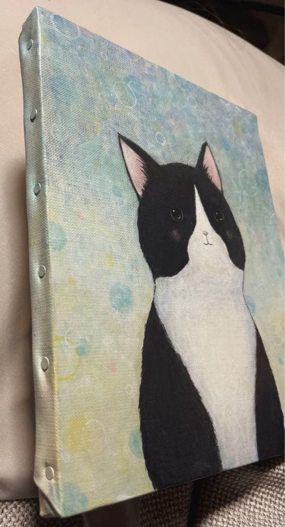 オーダーの品　自作絵画　猫とうさぎの肖像画