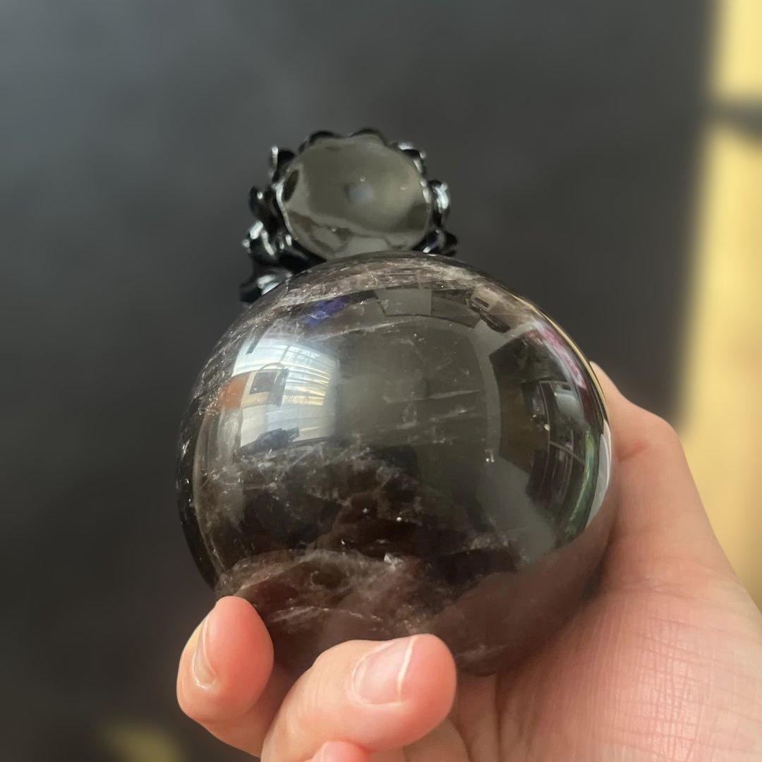 虹入り！傷あり、特大モリオンスフィア台座付き！