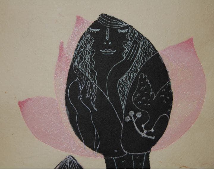田中今子　” Omoi ”　肉筆　絵画　手漉き和紙　顔彩　真作保証