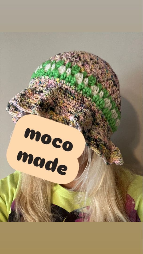 ハンドメイド☺︎カラフルハット☺︎クロシェバケットハット☺︎フリル☺︎タイダイ