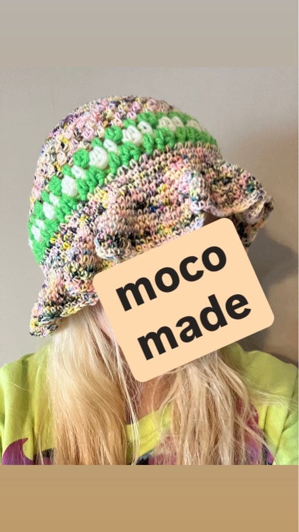 ハンドメイド☺︎カラフルハット☺︎クロシェバケットハット☺︎フリル☺︎タイダイ
