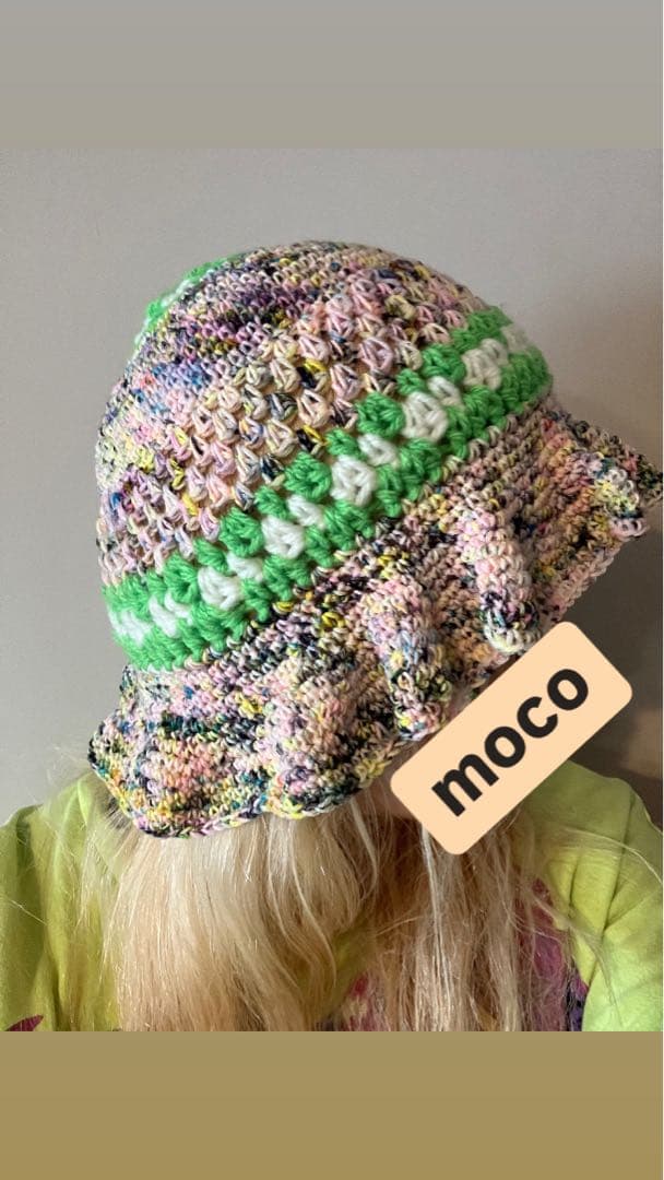 ハンドメイド☺︎カラフルハット☺︎クロシェバケットハット☺︎フリル☺︎タイダイ