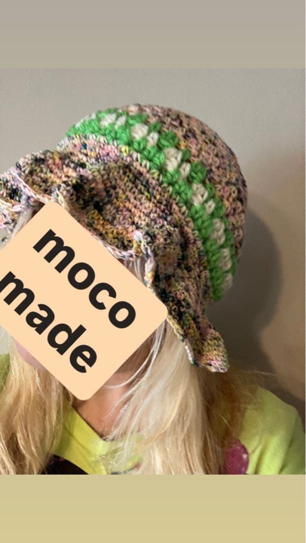ハンドメイド☺︎カラフルハット☺︎クロシェバケットハット☺︎フリル☺︎タイダイ