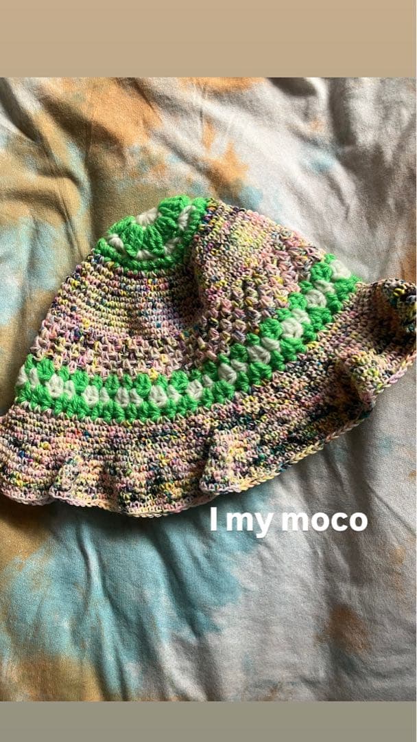 ハンドメイド☺︎カラフルハット☺︎クロシェバケットハット☺︎フリル☺︎タイダイ