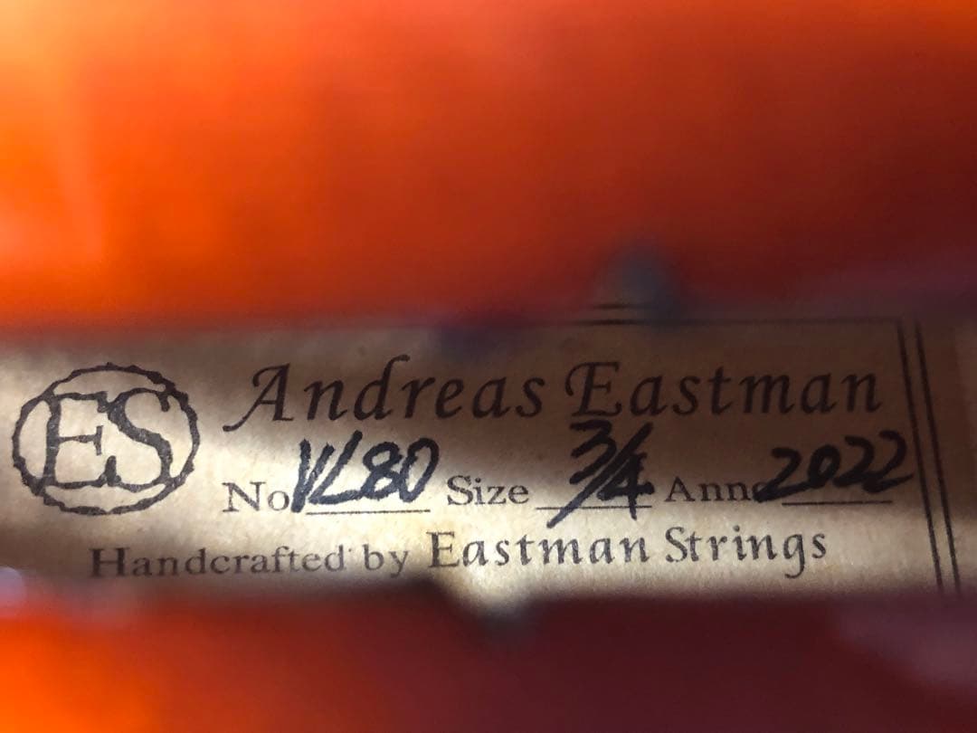 Andreas Eastman 3/4サイズバイオリン 2022年製