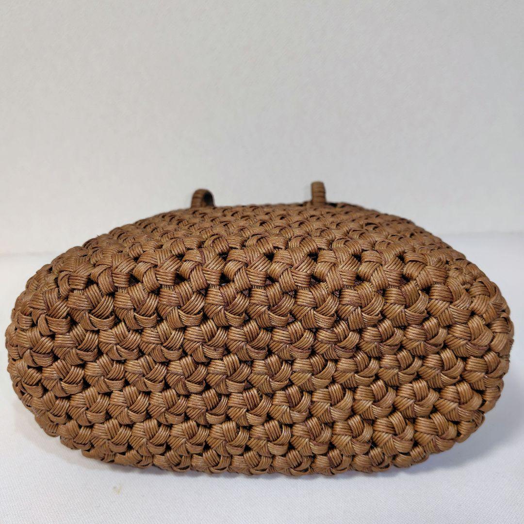 クラフトで作った山葡萄風花車編み＆花結び編み柿渋染かごバッグ（ファスナー付き蓋）