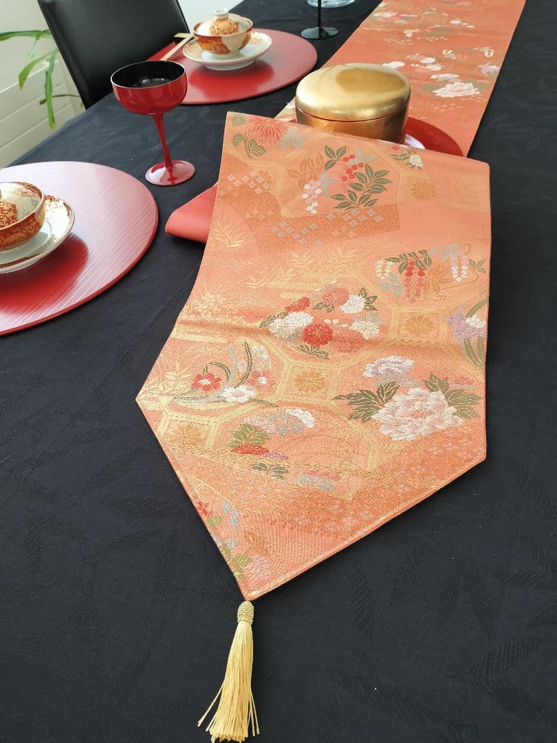 A439★高級‼️本金箔‼️ひな祭り‼️袋帯テーブルランナー2ｍ10cm