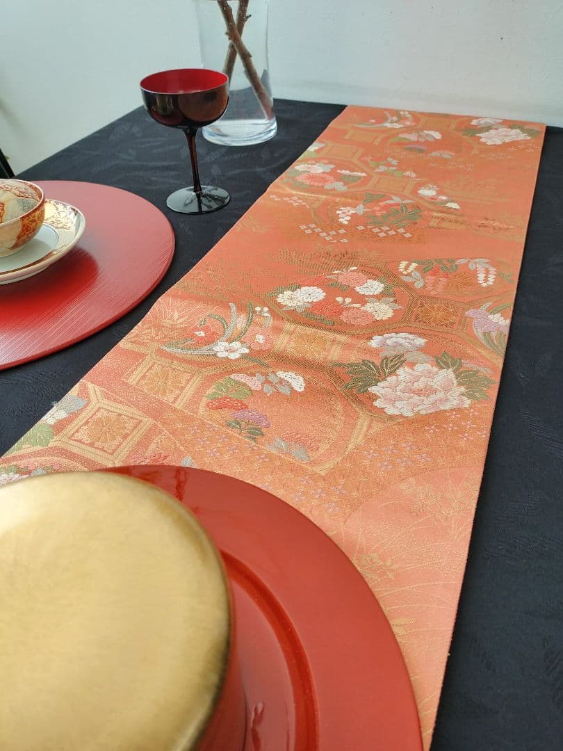 A439★高級‼️本金箔‼️ひな祭り‼️袋帯テーブルランナー2ｍ10cm