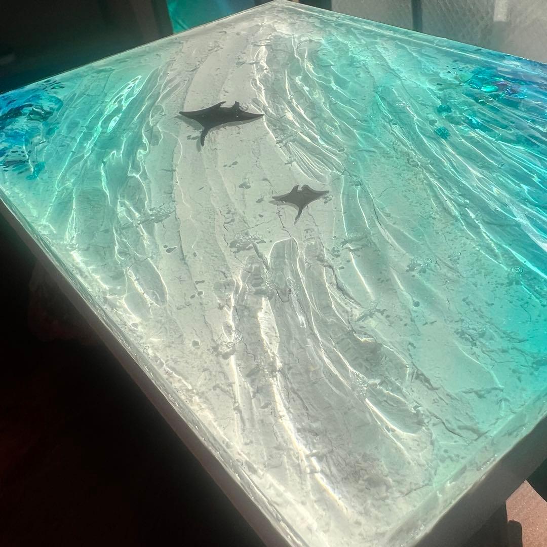 【レジンアート】波紋アート／A5パネル／マンタの遊泳／壁掛け可能