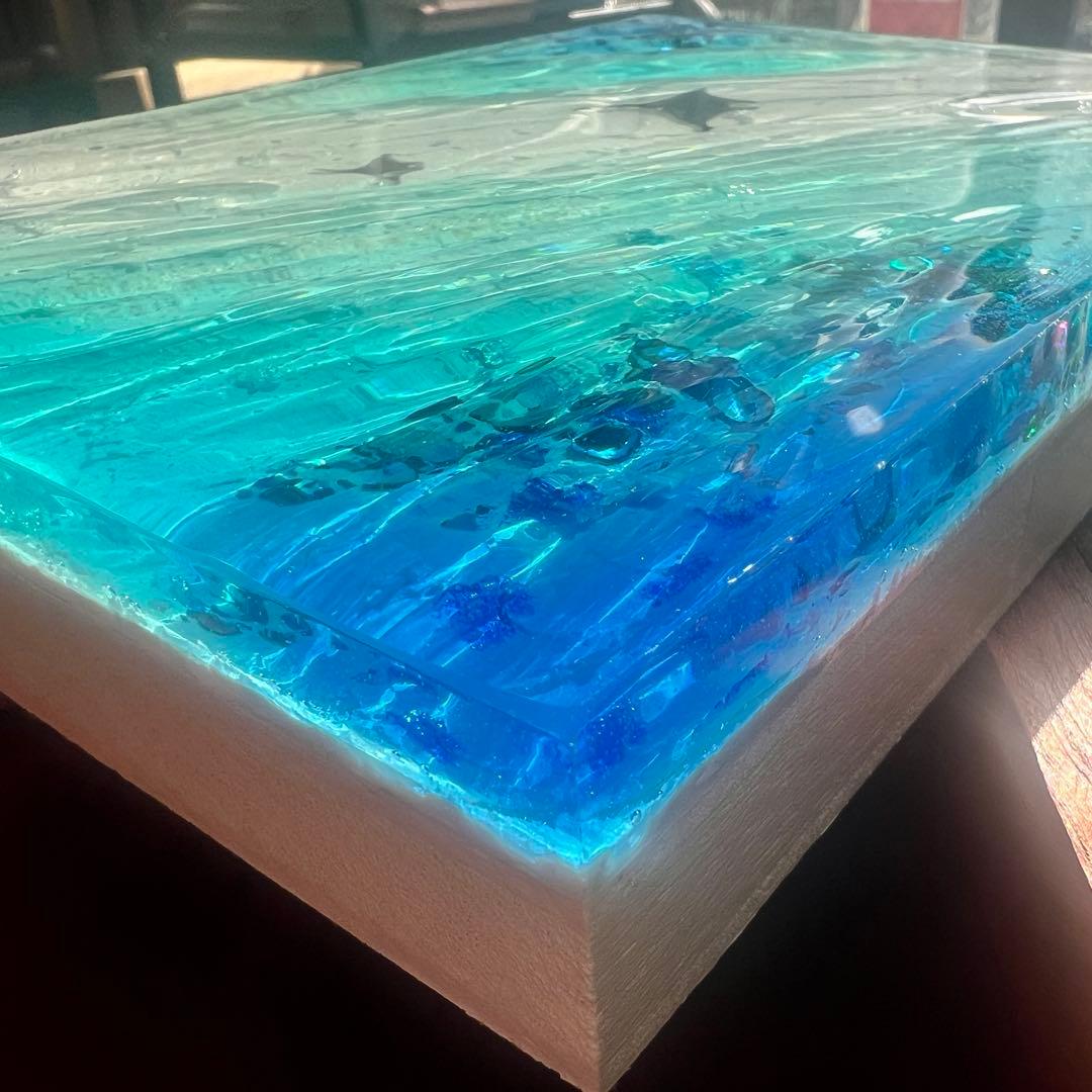 【レジンアート】波紋アート／A5パネル／マンタの遊泳／壁掛け可能