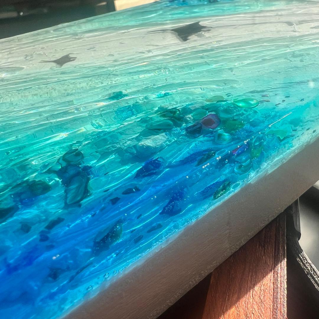 【レジンアート】波紋アート／A5パネル／マンタの遊泳／壁掛け可能