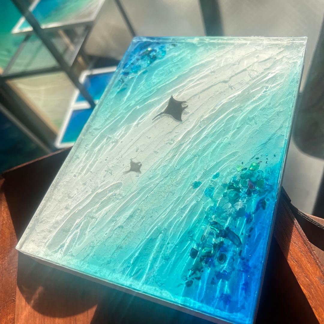 【レジンアート】波紋アート／A5パネル／マンタの遊泳／壁掛け可能