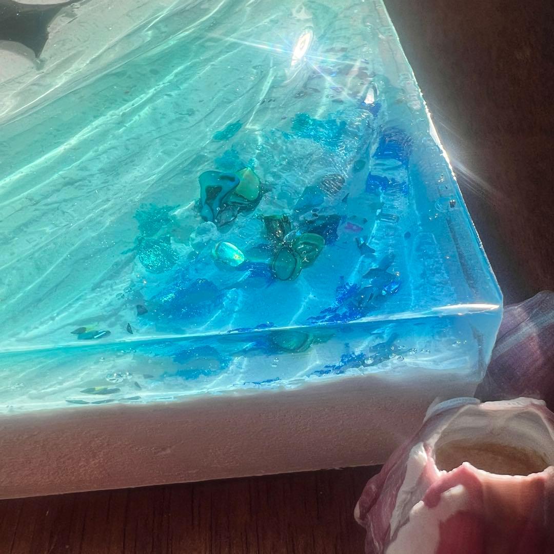 【レジンアート】波紋アート／A5パネル／マンタの遊泳／壁掛け可能