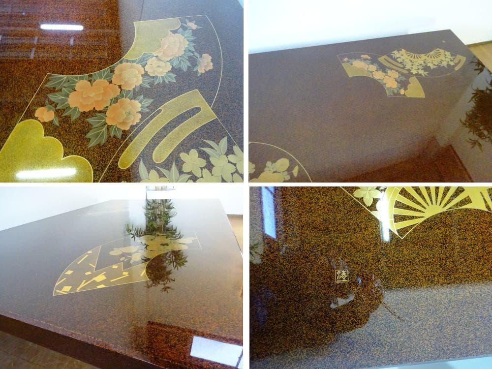 伝統工芸　輪島塗　座卓　梨地　蒔絵　扇　四君子図　展示美品